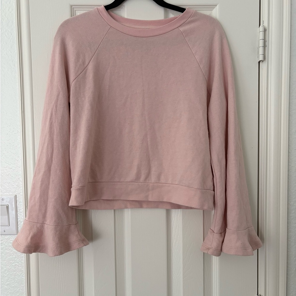 POPSUGAR Pink Bell Sleeve Cropped Sweatshirt